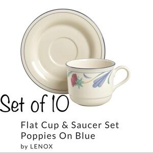 Set of 10 Lenox Poopies on Blue cup + flat saucer
